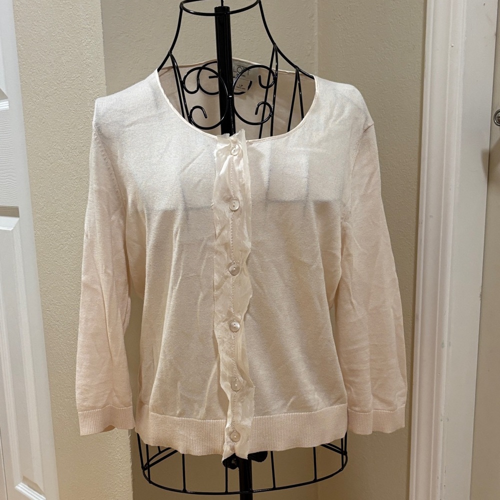 LOFT Ivory Button-Front Sweater